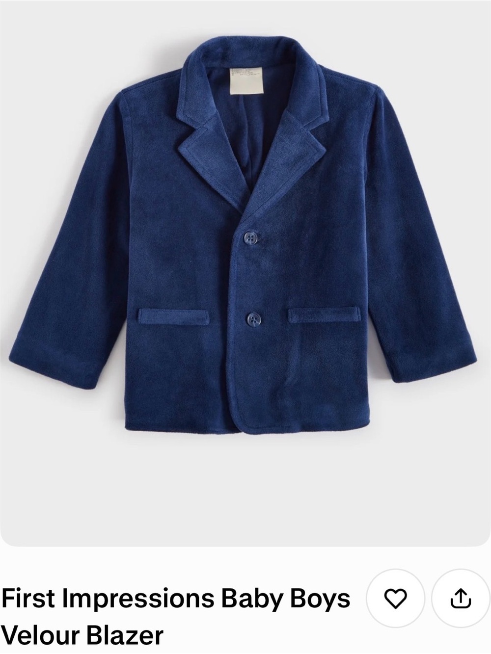 First Impressions Navy Velour Blazer for Kids